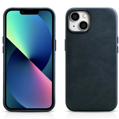 Etui iCarer Oil Wax Premium Leather MagSafe Apple iPhone 14 ciemnoniebieski