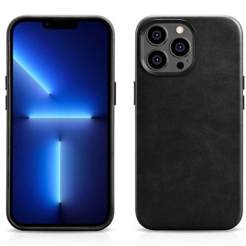 Etui iCarer Oil Wax Premium Leather MagSafe Apple iPhone 14 Pro czarny