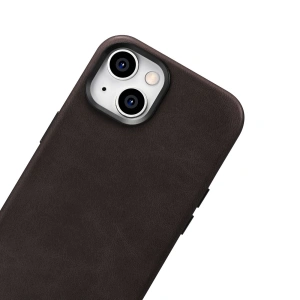 Etui iCarer Oil Wax Premium Leather MagSafe Apple iPhone 14 Plus / 15 Plus tmavě hnědá