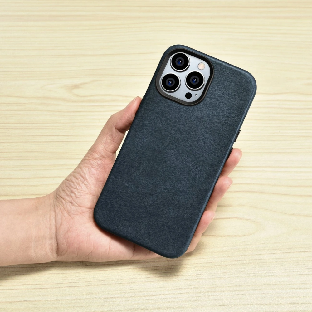 Hurtownia GSM - Etui iCarer Oil Wax Premium Leather MagSafe Apple iPhone 14 Pro Max tmavě modrý - ICR341 - {ean13} - Hurt
