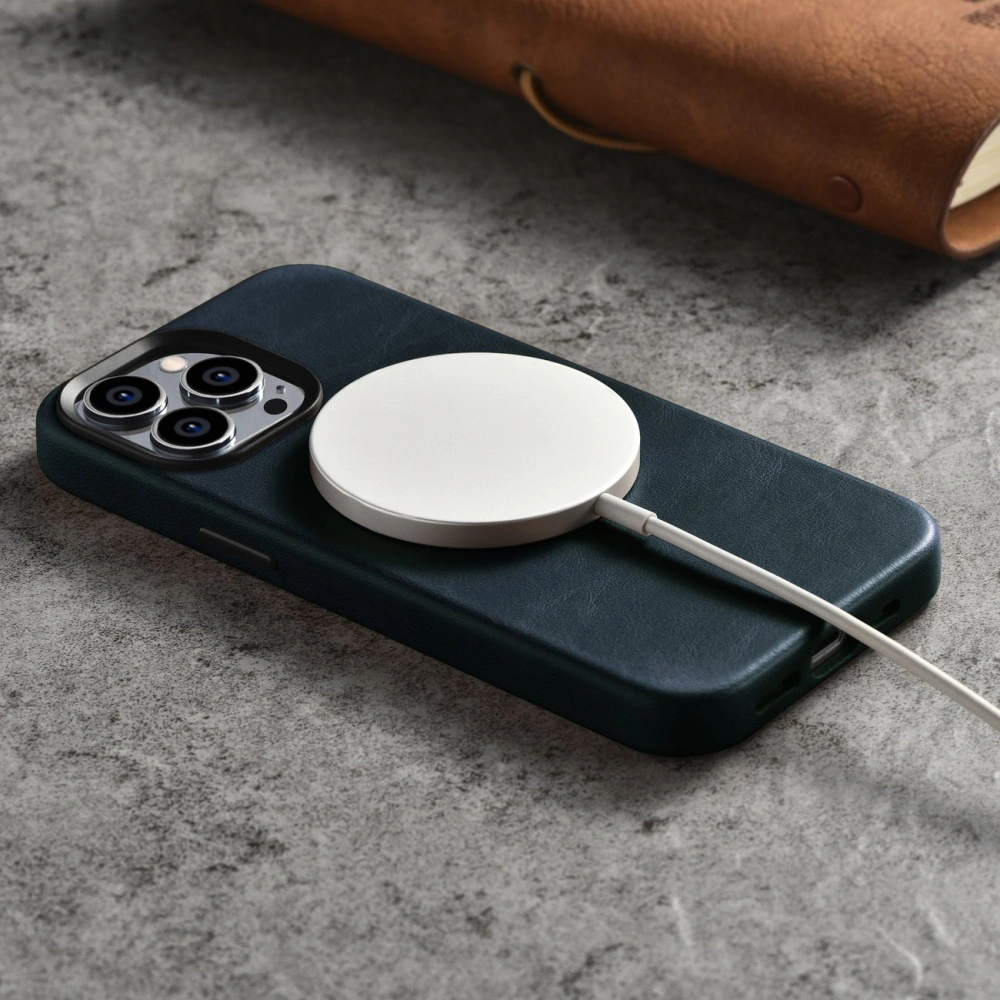 Wholesale iCarer Oil Wax Premium Leather MagSafe Apple iPhone 14 Pro Max dark blue - ICR341 - {ean13} - Hurt
