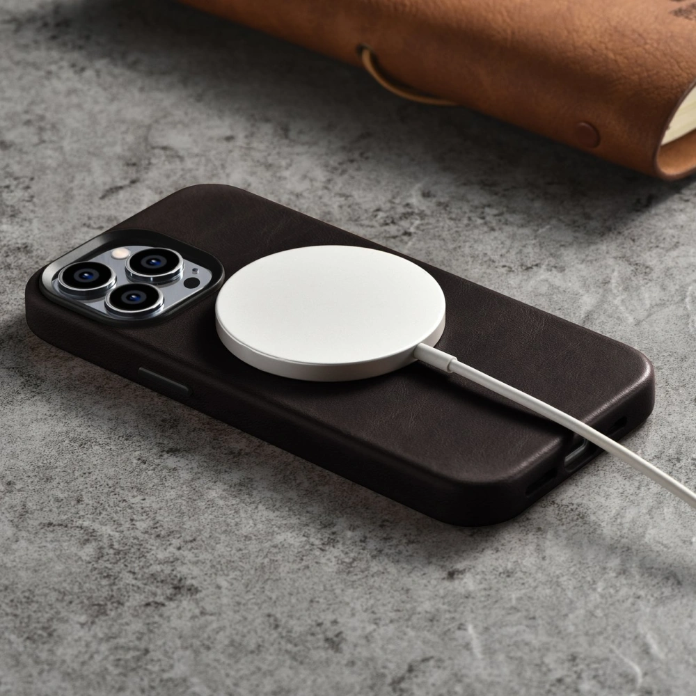 Hurtownia GSM - Etui iCarer Olejová Vosk Prémiová Kůže MagSafe Apple iPhone 14 Pro Max tmavě hnědá - ICR342 - {ean13} - Hurt