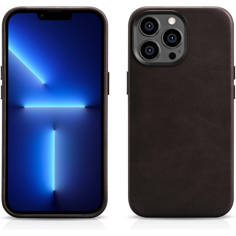 Hurtownia GSM - Etui iCarer Olejová Vosk Prémiová Kůže MagSafe Apple iPhone 14 Pro Max tmavě hnědá - ICR342 - {ean13} - Hurt