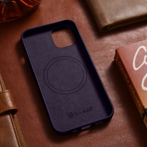 Case iCarer Case Leder MagSafe Apple iPhone 14 dunkelviolett