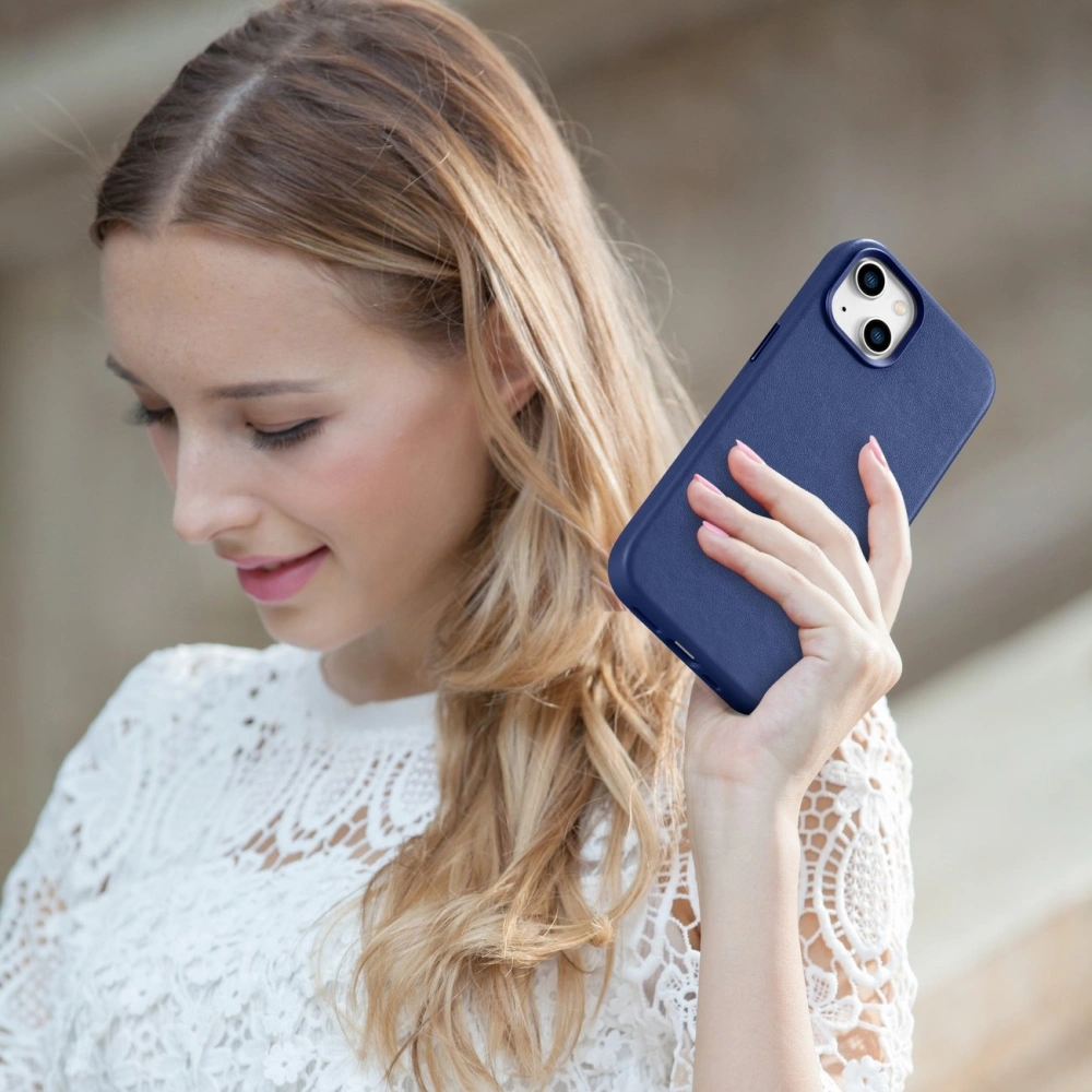 Wholesale iCarer Case Leather MagSafe Apple iPhone 14 blue - ICR348 - {ean13} - Hurt