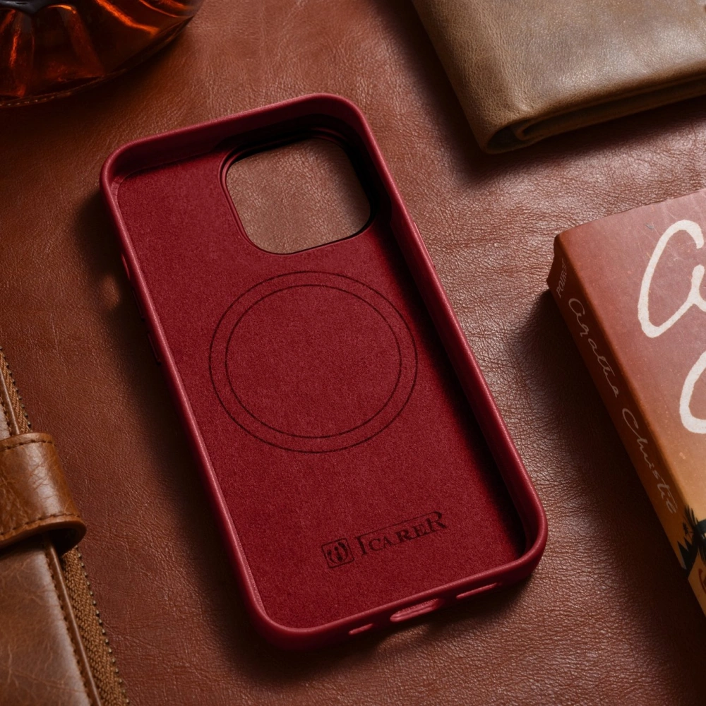 Wholesale iCarer Case Leather MagSafe Apple iPhone 14 Pro red - ICR351 - {ean13} - Hurt