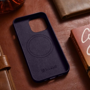 Etui iCarer Case Leather MagSafe Apple iPhone 14 Pro tmavě fialová