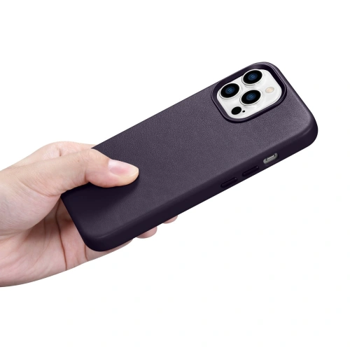 Etui iCarer Case Leather MagSafe Apple iPhone 14 Pro ciemnofioletowy
