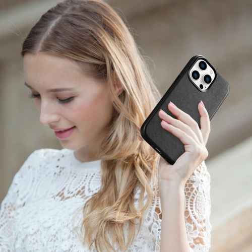 Etui iCarer Case Leather MagSafe Apple iPhone 14 Pro Max czarny