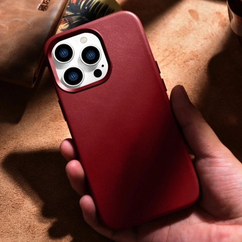 Etui iCarer Case Leather MagSafe Apple iPhone 14 Pro Max czerwony