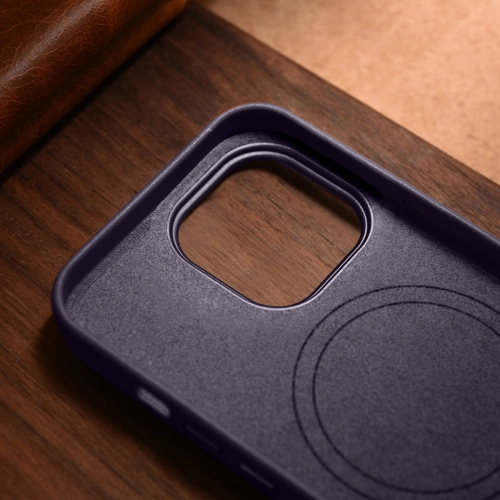 Etui iCarer Case Leather MagSafe Apple iPhone 14 Pro Max ciemnofioletowy