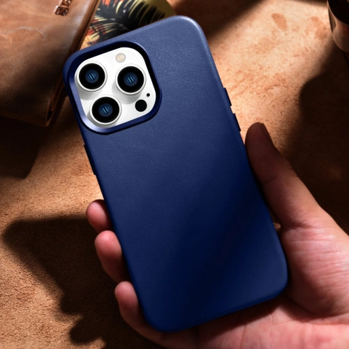 Etui iCarer Case Leather MagSafe Apple iPhone 14 Pro Max niebieski