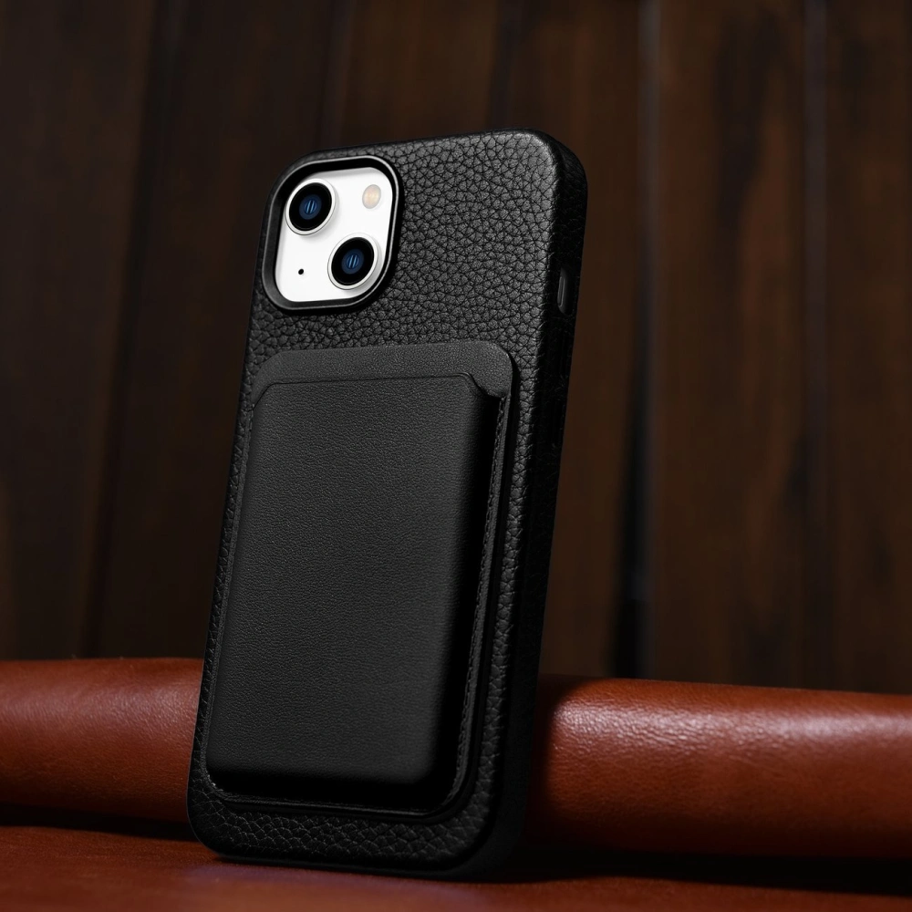 Wholesale iCarer Litchi Premium Leather MagSafe Apple iPhone 14 black - ICR361 - {ean13} - Hurt