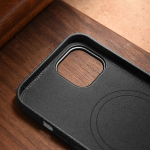 Case iCarer Litchi Premium Leder MagSafe Apple iPhone 14 schwarz