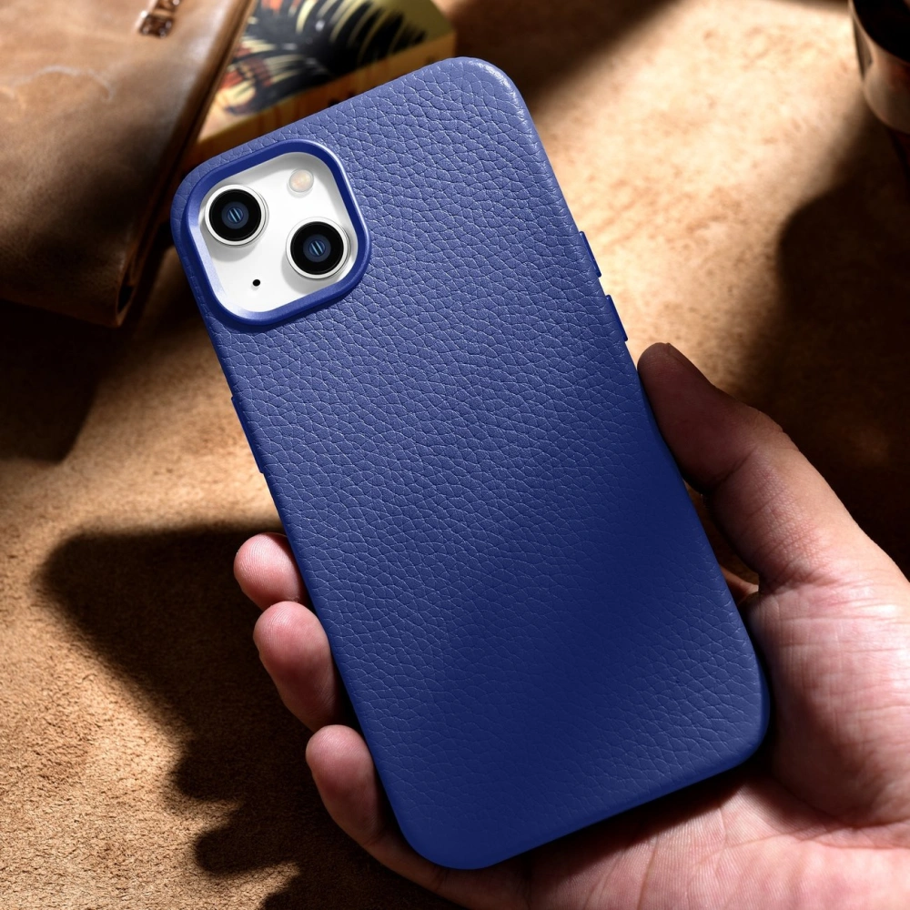 Wholesale iCarer Litchi Premium Leather MagSafe Apple iPhone 14 dark blue - ICR362 - {ean13} - Hurt