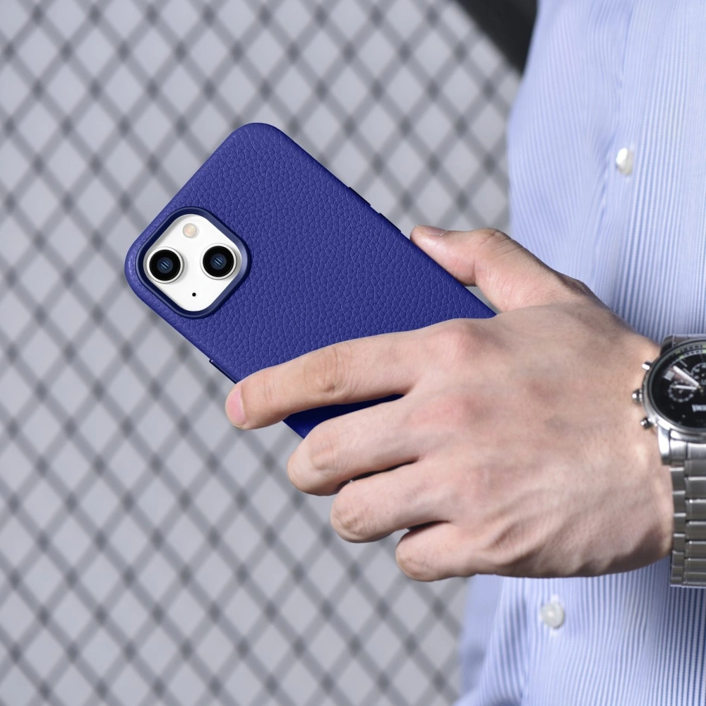 Wholesale iCarer Litchi Premium Leather MagSafe Apple iPhone 14 dark blue - ICR362 - {ean13} - Hurt