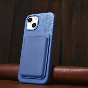 Wholesale iCarer Litchi Premium Leather MagSafe Apple iPhone 14 light blue - ICR363 - {ean13} - Hurt