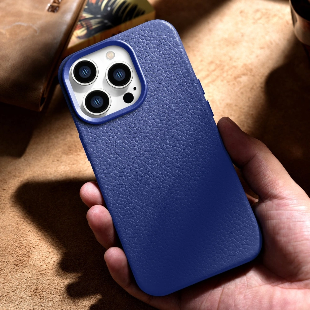 Wholesale iCarer Litchi Premium Leather MagSafe Apple iPhone 14 Pro dark blue - ICR367 - {ean13} - Hurt