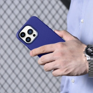 Wholesale iCarer Litchi Premium Leather MagSafe Apple iPhone 14 Pro dark blue - ICR367 - {ean13} - Hurt