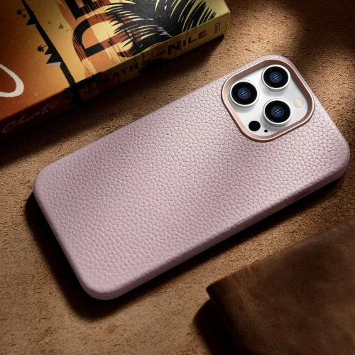 Etui iCarer Litchi Premium Leather MagSafe Apple iPhone 14 Pro różowy