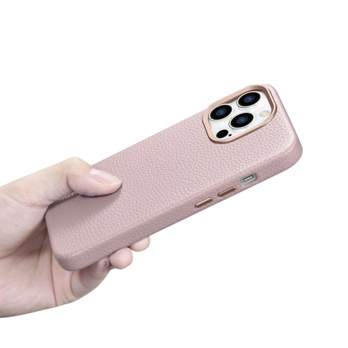 Etui iCarer Litchi Premium Leather MagSafe Apple iPhone 14 Pro różowy