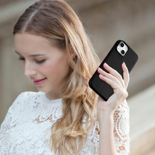 Etui iCarer Litchi Premium Leather MagSafe Apple iPhone 14 Plus / 15 Plus czarny