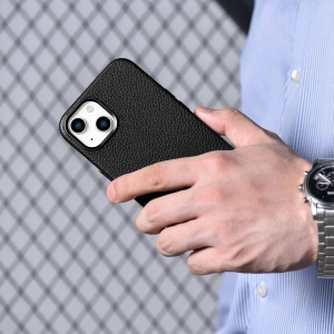 Wholesale iCarer Litchi Premium Leather MagSafe Apple iPhone 14 Plus / 15 Plus black - ICR371 - {ean13} - Hurt