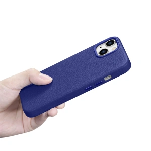 Wholesale iCarer Litchi Premium Leather MagSafe Apple iPhone 14 Plus / 15 Plus dark blue - ICR372 - {ean13} - Hurt