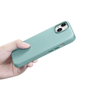 Wholesale iCarer Litchi Premium Leather MagSafe Apple iPhone 14 Plus / 15 Plus green - ICR374 - {ean13} - Hurt