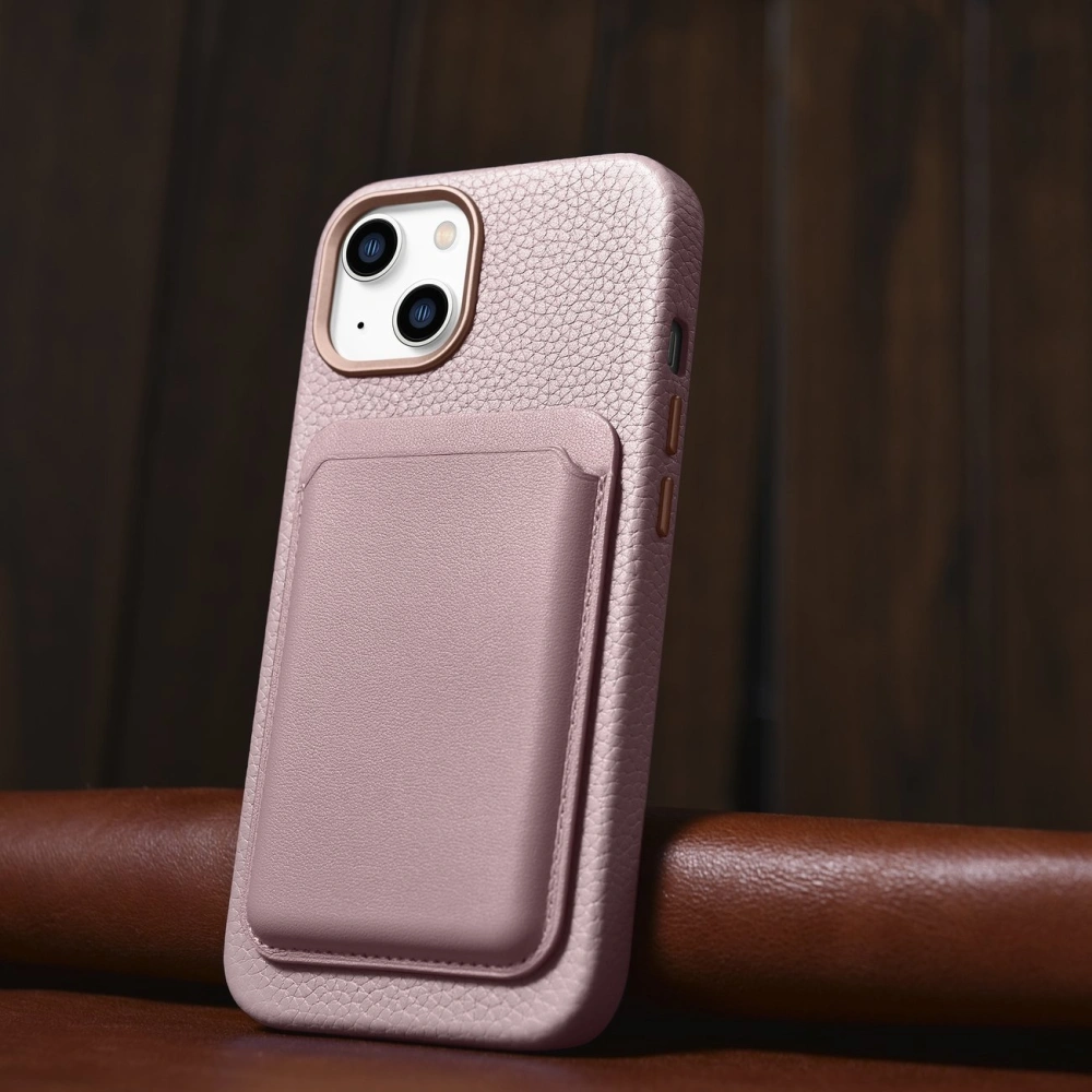 Wholesale iCarer Litchi Premium Leather MagSafe Apple iPhone 14 Plus / 15 Plus pink - ICR375 - {ean13} - Hurt