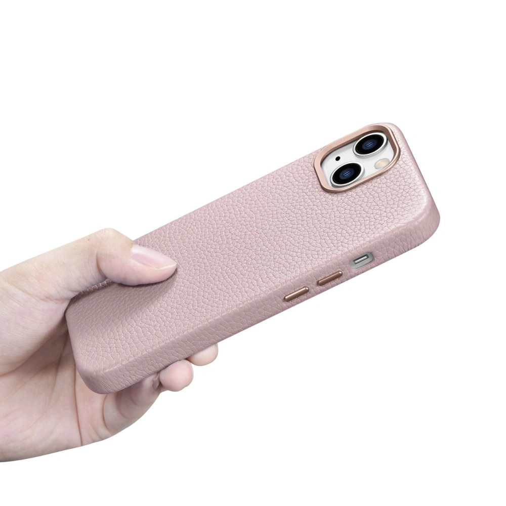 Wholesale iCarer Litchi Premium Leather MagSafe Apple iPhone 14 Plus / 15 Plus pink - ICR375 - {ean13} - Hurt