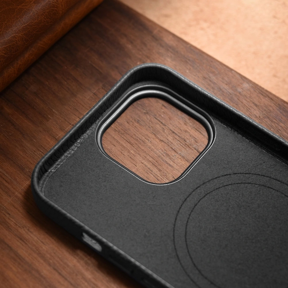 Wholesale iCarer Litchi Premium Leather MagSafe Apple iPhone 14 Pro Max black - ICR376 - {ean13} - Hurt