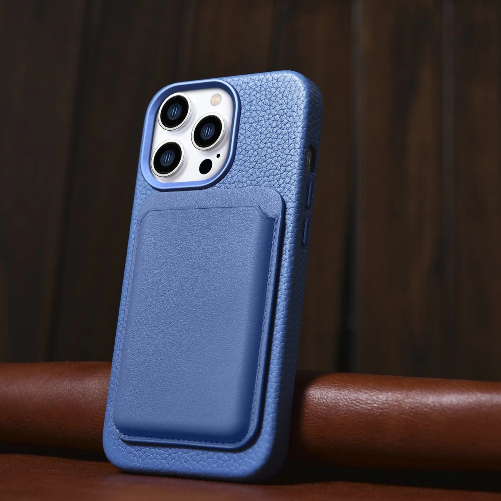 Wholesale iCarer Litchi Premium Leather MagSafe Apple iPhone 14 Pro Max light blue - ICR378 - {ean13} - Hurt