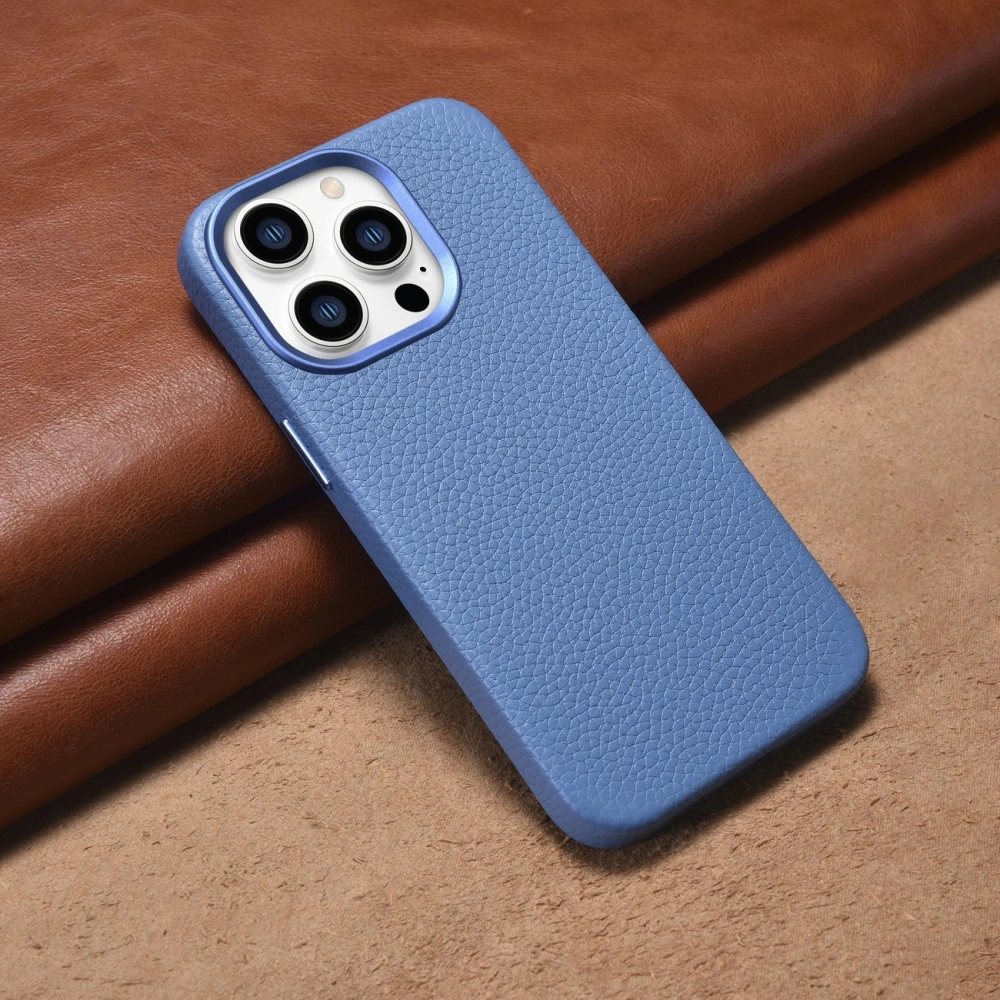 Wholesale iCarer Litchi Premium Leather MagSafe Apple iPhone 14 Pro Max light blue - ICR378 - {ean13} - Hurt
