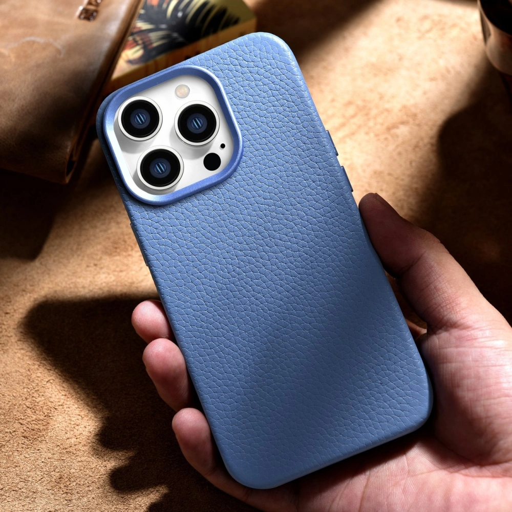 Wholesale iCarer Litchi Premium Leather MagSafe Apple iPhone 14 Pro Max light blue - ICR378 - {ean13} - Hurt