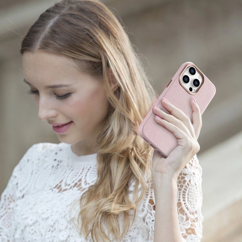 Hurtownia GSM - Case iCarer Litchi Premium Leder MagSafe Apple iPhone 14 Pro Max rosa - ICR380 - {ean13} - Hurt