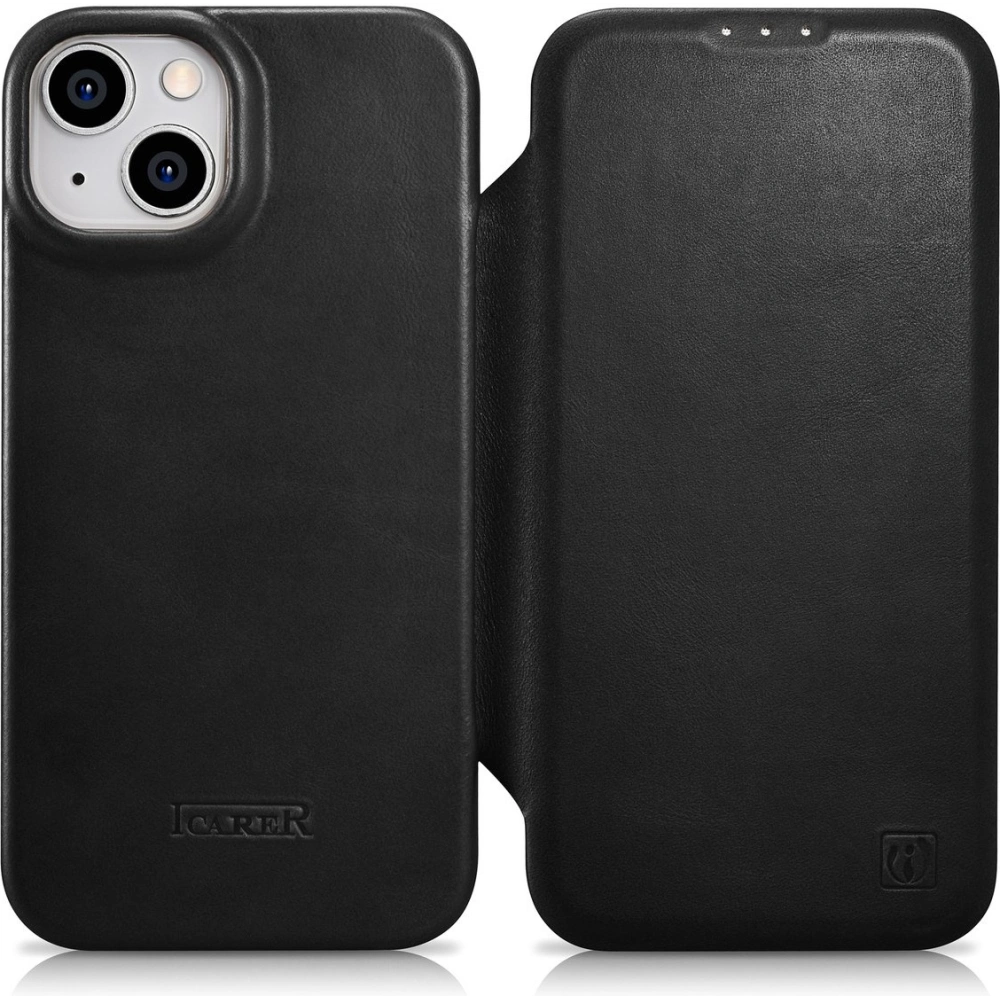Wholesale iCarer CE Oil Wax Premium Leather Folio MagSafe Apple iPhone 14 black - ICR381 - {ean13} - Hurt