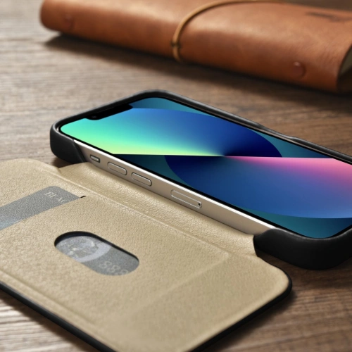 Etui iCarer CE Oil Wax Premium Leather Folio MagSafe Apple iPhone 14 czarny