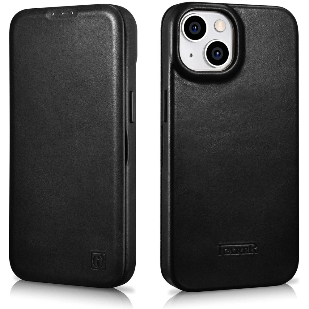 Wholesale iCarer CE Oil Wax Premium Leather Folio MagSafe Apple iPhone 14 black - ICR381 - {ean13} - Hurt