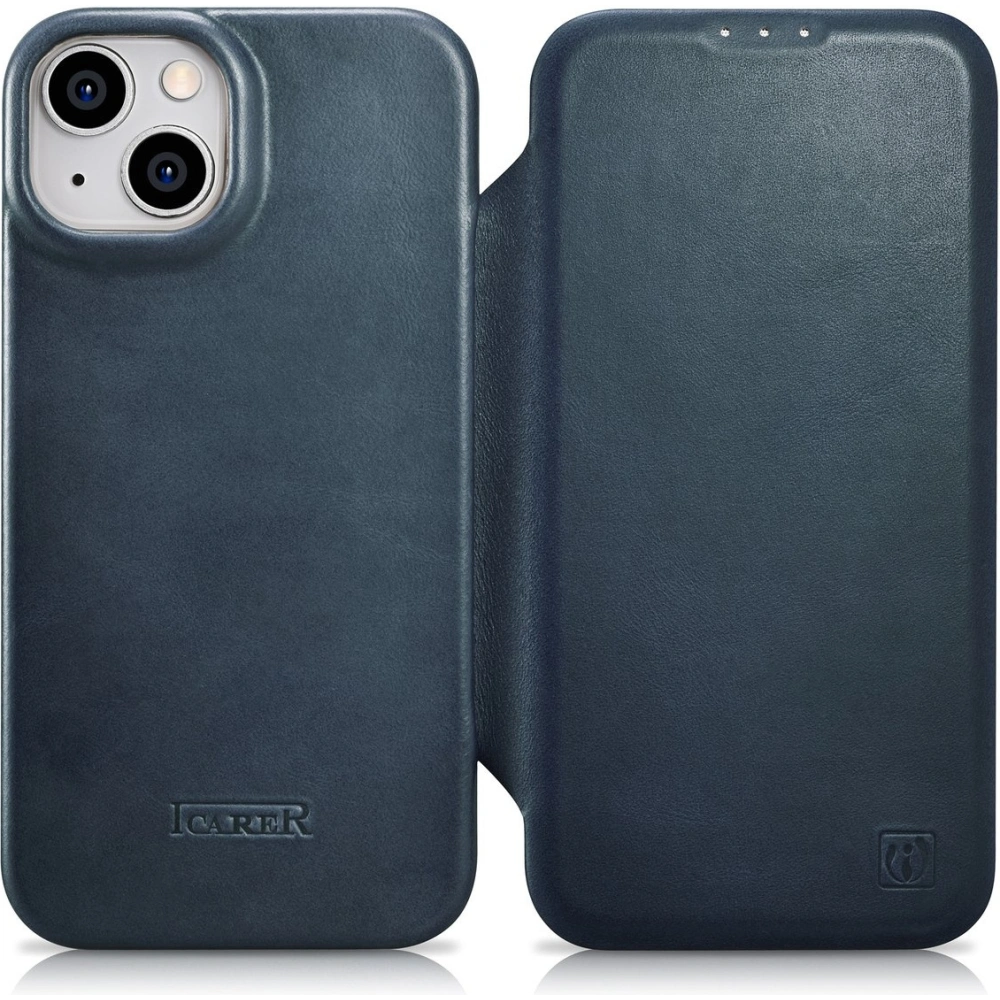 Wholesale iCarer CE Oil Wax Premium Leather Folio MagSafe Apple iPhone 14 blue - ICR383 - {ean13} - Hurt