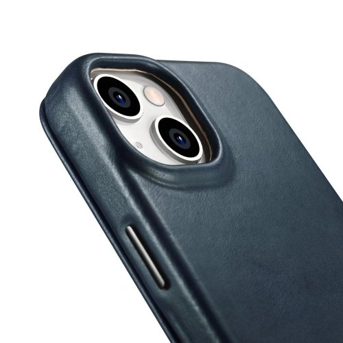 Etui iCarer CE Oil Wax Premium Leather Folio MagSafe Apple iPhone 14 niebieski