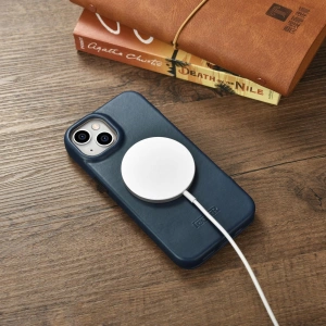 Wholesale iCarer CE Oil Wax Premium Leather Folio MagSafe Apple iPhone 14 blue - ICR383 - {ean13} - Hurt