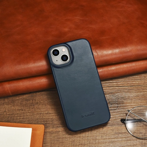 Etui iCarer CE Oil Wax Premium Leather Folio MagSafe Apple iPhone 14 niebieski