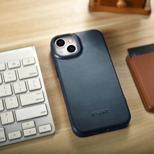 Etui iCarer CE Oil Wax Premium Leather Folio MagSafe Apple iPhone 14 niebieski