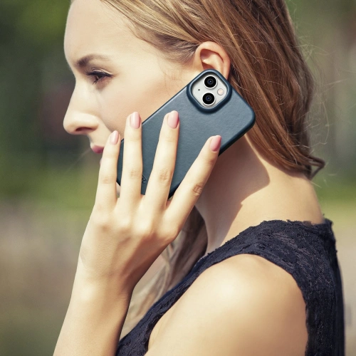 Etui iCarer CE Oil Wax Premium Leather Folio MagSafe Apple iPhone 14 niebieski