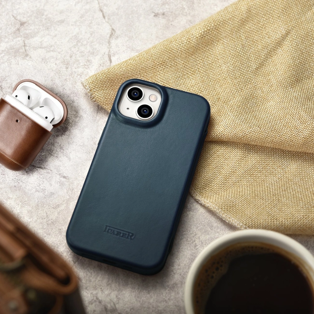 Wholesale iCarer CE Oil Wax Premium Leather Folio MagSafe Apple iPhone 14 blue - ICR383 - {ean13} - Hurt