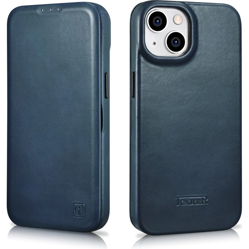 Wholesale iCarer CE Oil Wax Premium Leather Folio MagSafe Apple iPhone 14 blue - ICR383 - {ean13} - Hurt