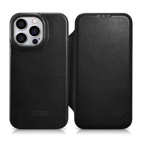 Etui iCarer CE Oil Wax Premium Leather Folio MagSafe Apple iPhone 14 Pro czarny