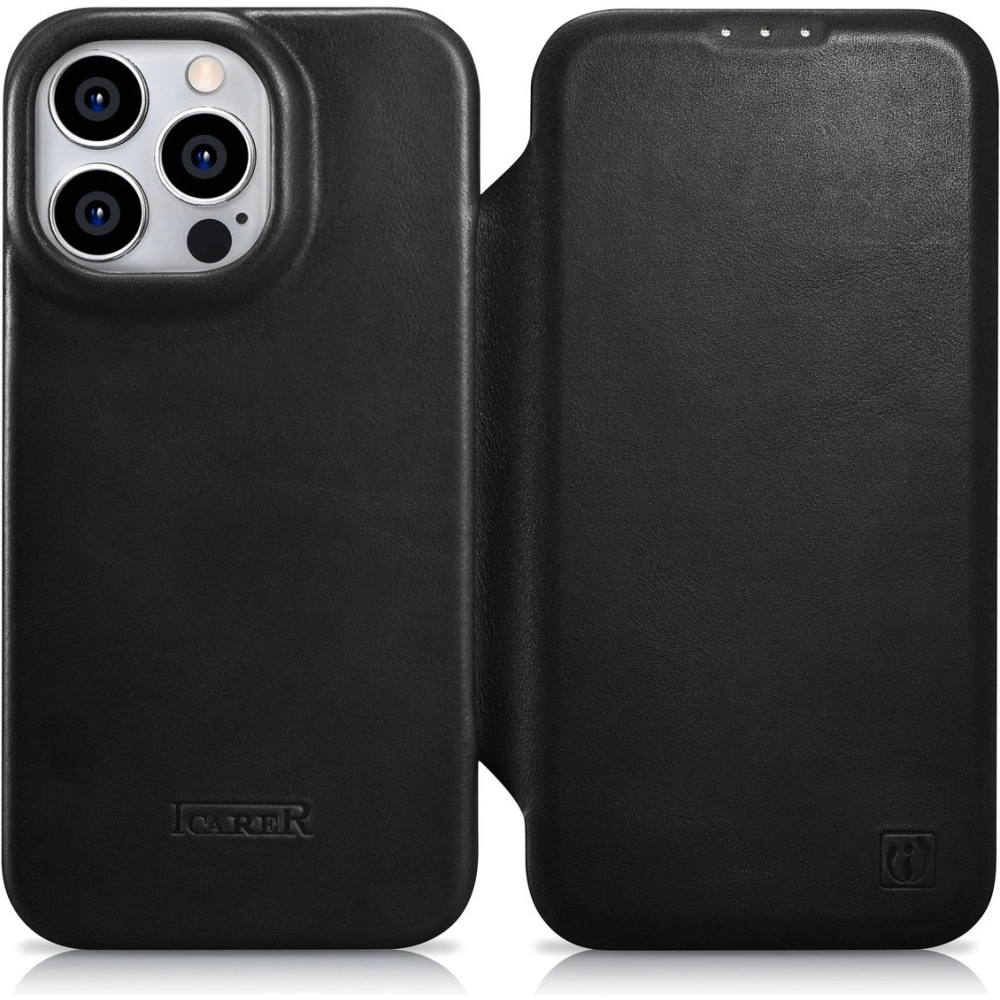Hurtownia GSM - Etui iCarer CE Olaj Gyanta Prémium Bőr Fólia MagSafe Apple iPhone 14 Pro fekete - ICR385 - {ean13} - Hurt