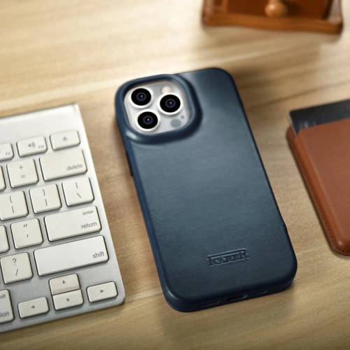 Etui iCarer CE Oil Wax Premium Leather Folio MagSafe Apple iPhone 14 Pro niebieski